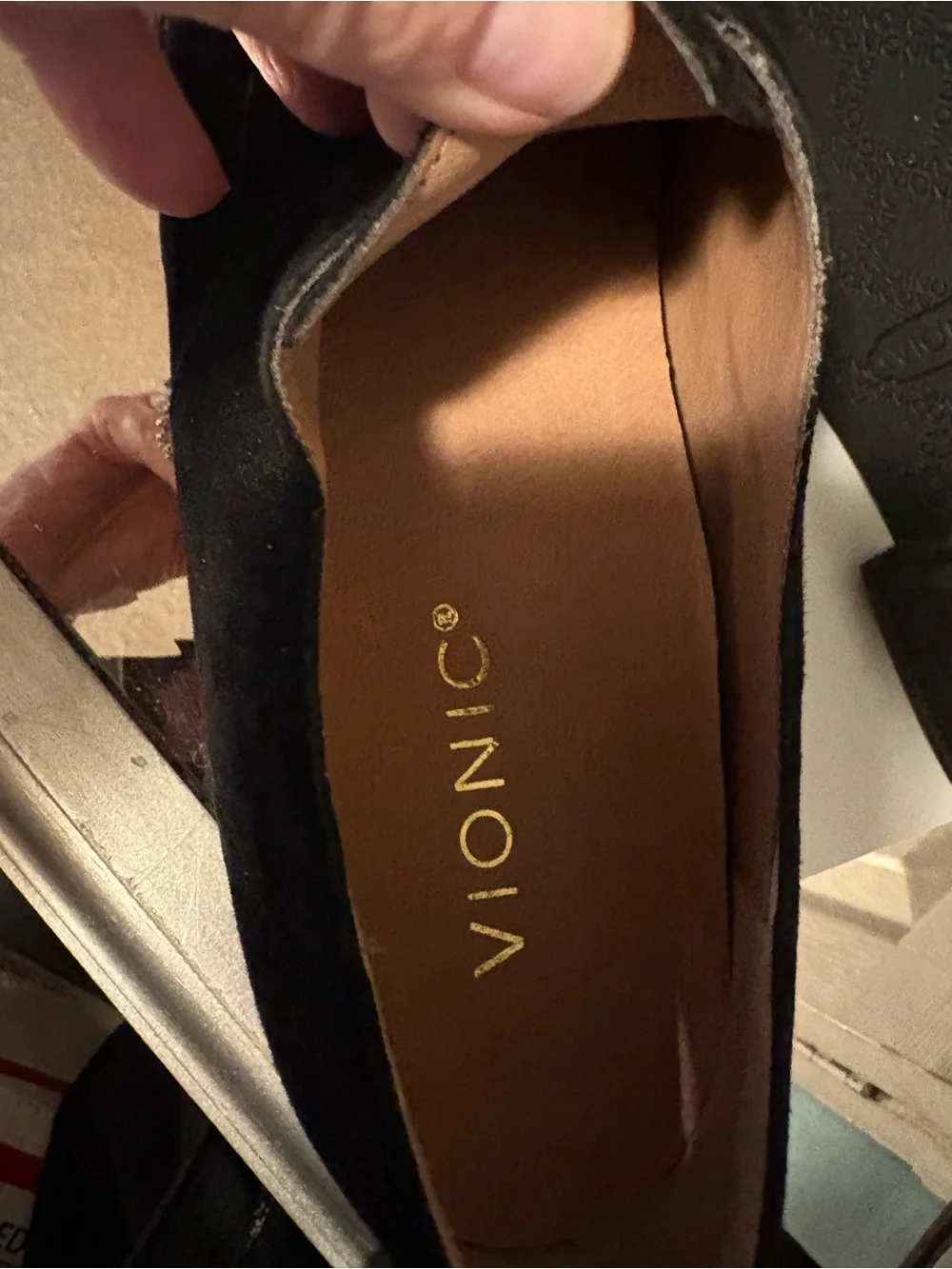 Black Suede  Vionic  Women’s Loafers with Tortoiseshell Cap Toe size 7